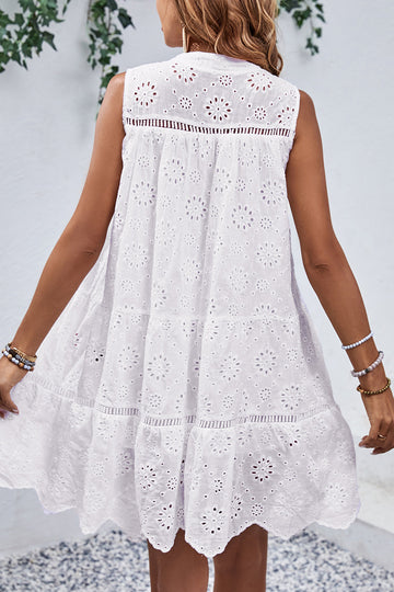White A Line Round Neck Short Summer Dress